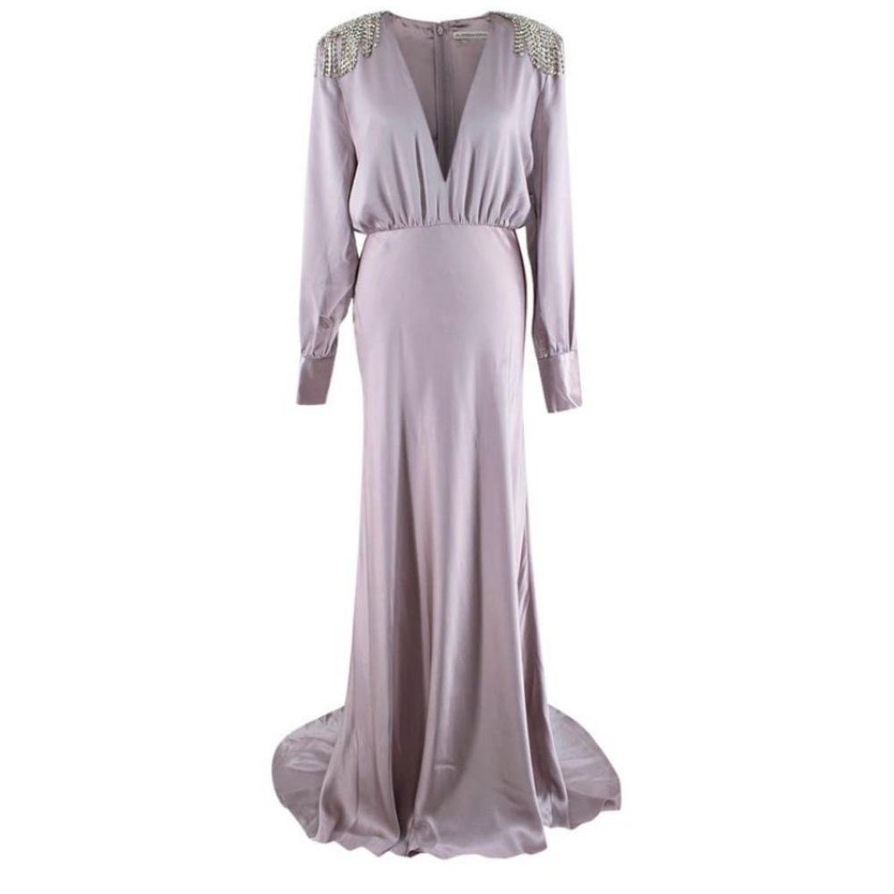 Alessandra Rich Crystal Embellished Lavender Silk Gown Size 36 - Picture 5 of 12